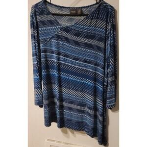 Chicos Tunic Womens 3(XL) Blue Stripe Asymmetric Travelers Easy Care Slinky